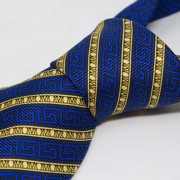 GIANNI VERSACE Tie Yellow Blue Geometric Pattern...